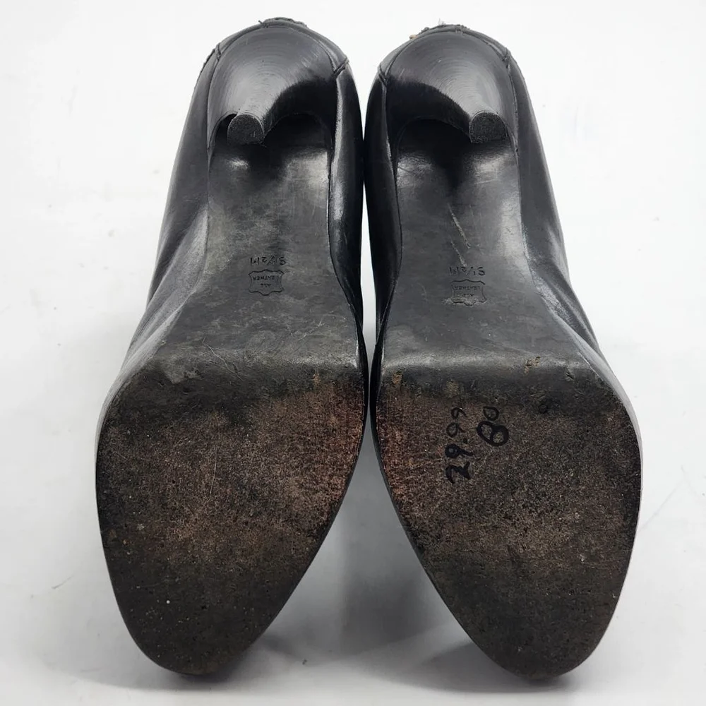 TORY BURCH Lysa Black‎ Leather Platform Chain Heeled Boots Size 9.5